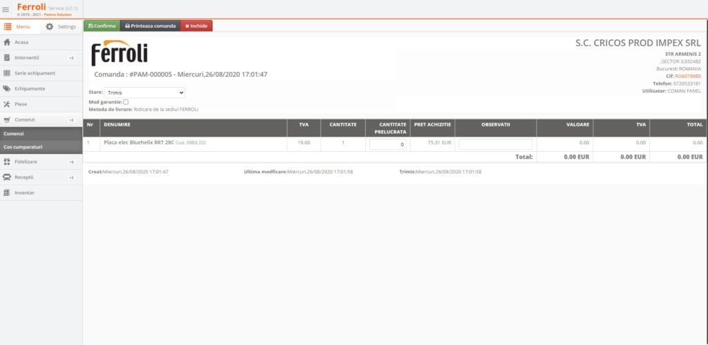Aplicatia-Ferroli-Service-Platforma-comenzi-Power-by-Pamro-Solutions