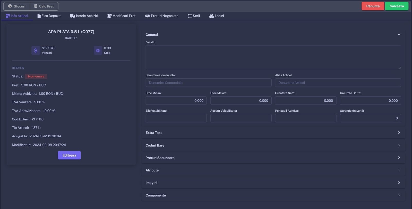 Editare_Produs_PamRetail Aplicatie gestiune stocuri pamro retail